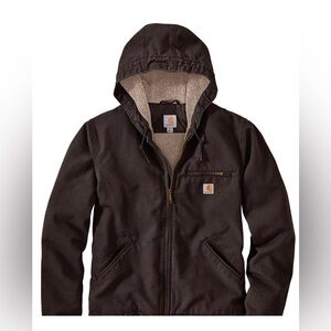 Carhartt Black Jacket with Gray Sherpa Lining and Yellow Logo